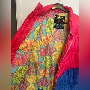 NWOT Chubbies Puffer Jacket Colorblock Blue Pink Pineapple lining Men XL RARE